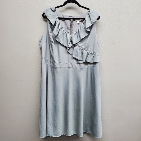 Tevolio Dress Womens 18W Sleeveless Ruffle Neck Lined Pockets Cocktail Formal - Picture 1 of 13